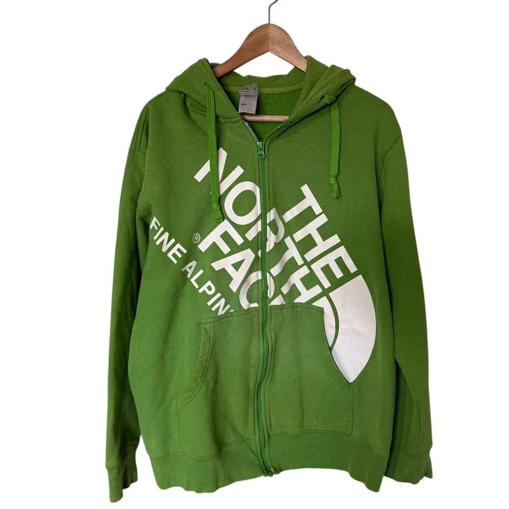 The North Face Full Zip Hoodie Green Fine Alpine Logo‎ Graphic Mens L